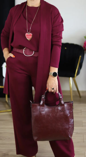 OFIRA | Elegancki Zestaw 3-Częściowy Składający Się z Długiego Kardiganu, Topu i Spodni
