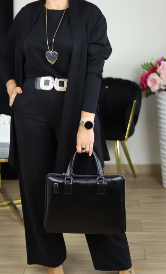 OFIRA | Elegancki Zestaw 3-Częściowy Składający Się z Długiego Kardiganu, Topu i Spodni